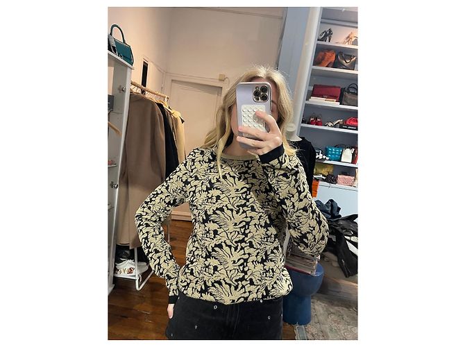 Top in maglia broccato oro e nero Rochas con maniche lunghe D'oro - vista 2
