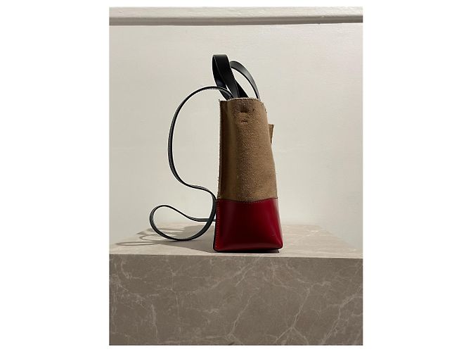 Mini borsa tote Marni in lana camel e pelle rossa Cammello - vista 3