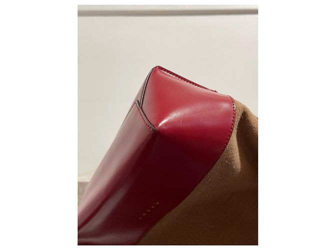 Mini borsa tote Marni in lana camel e pelle rossa Cammello - vista 7