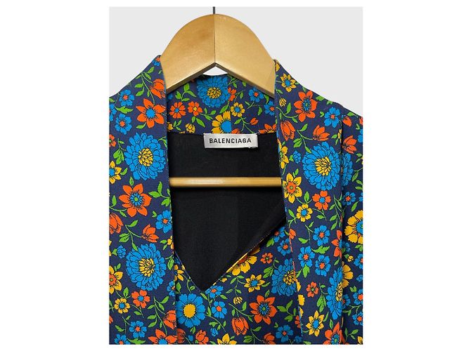 Balenciaga Blumenkleid Gr. S Blau - Ansicht 4