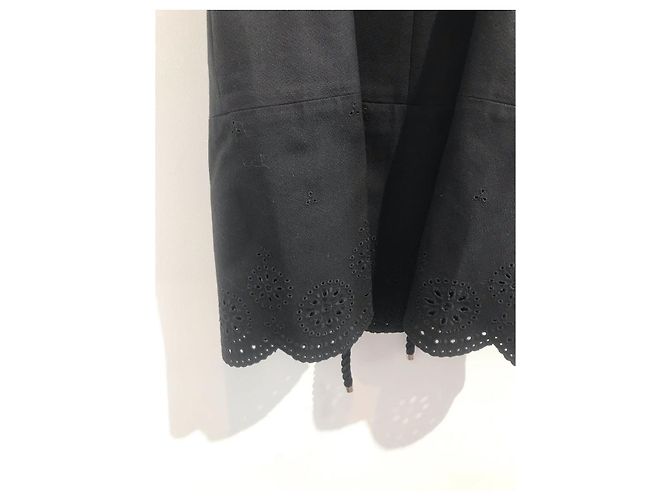 Chaqueta La Perla de algodón negro con bordados y cinturón - vista 3