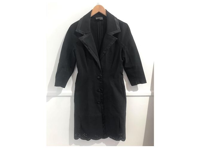 Chaqueta La Perla de algodón negro con bordados y cinturón - vista 4