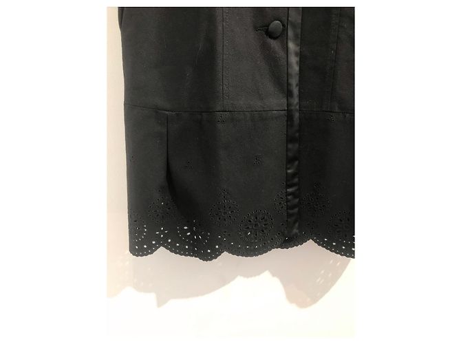 Chaqueta La Perla de algodón negro con bordados y cinturón - vista 5