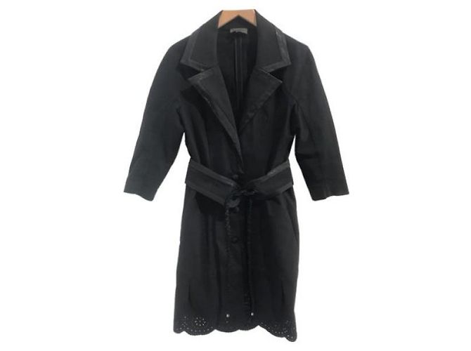 Chaqueta La Perla de algodón negro con bordados y cinturón - vista 9