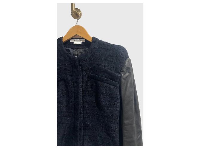 Veste Givenchy tweed et cuir T.40 Black - view 2