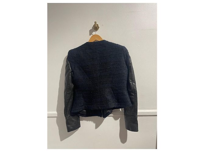 Veste Givenchy tweed et cuir T.40 Black - view 3