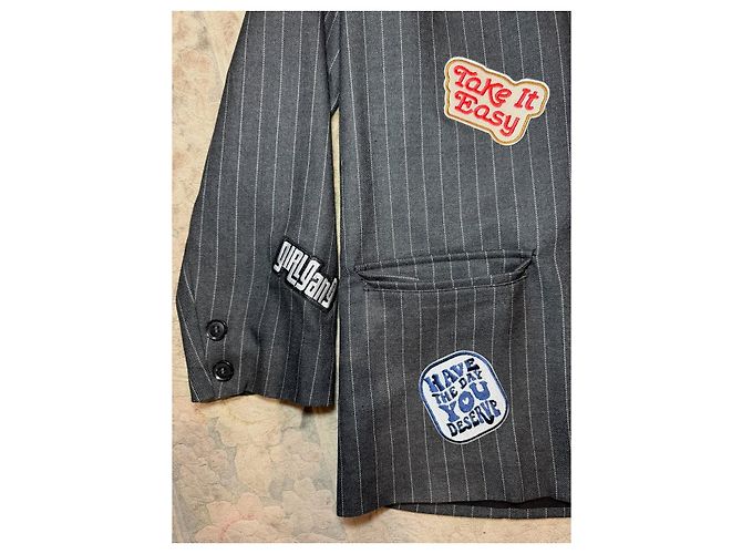 Autre Marque An'ge Paris Grey Striped Polyester Blazer Jacket - view 3