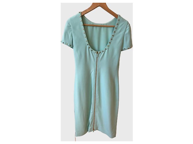 Versace Kleid aus mintgrünem Jersey mit Nieten-Details - Ansicht 3