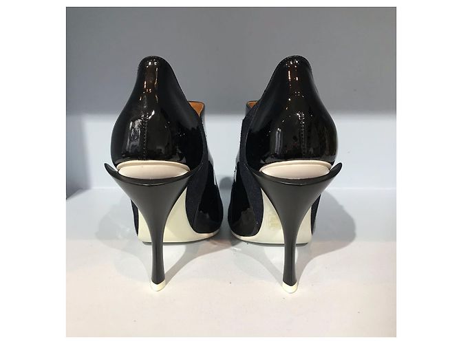 Stivali Fendi a punta aperta in denim blu e pelle nera Nero - vista 4