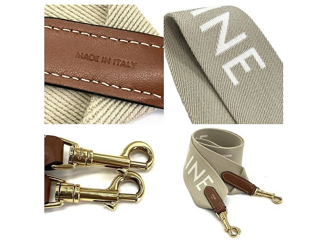 Céline Bolsa de ombro Celine em lã jacquard bege com alça longa - vista 4