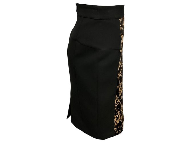 Falda lápiz Burberry de pelo de ternera con estampado animal y crepe, Black / Tan Negro - vista 2