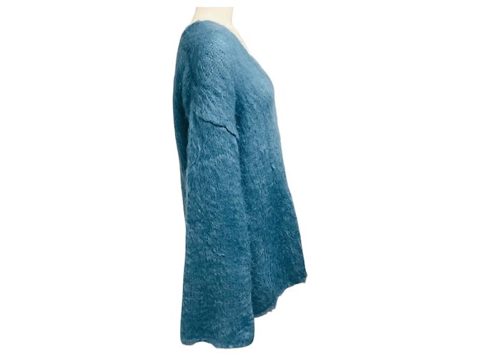 Rochas V-Ausschnitt Pullover langärmlig aus Mohair und Wolle in Schieferblau - Ansicht 2