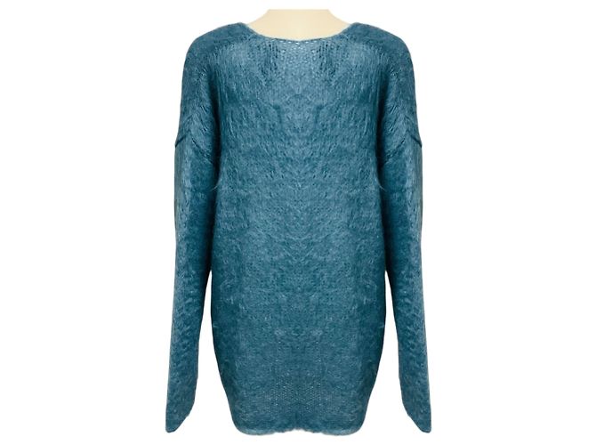 Rochas V-Ausschnitt Pullover langärmlig aus Mohair und Wolle in Schieferblau - Ansicht 3