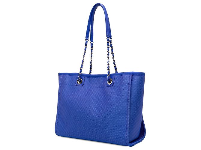 Borsa Tote Deauville Small in tela blu Chanel - vista 2