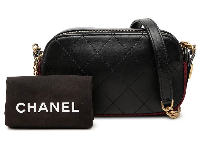 Borsa Camera Chanel nera in vitello trapuntato e grosgrain con bottoni e doppia zip Nero - vista 7