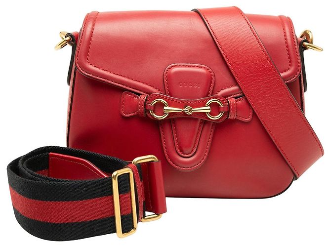 Borsa a tracolla Gucci Lady Web Medium in pelle di vitello rossa Rosso - vista 7