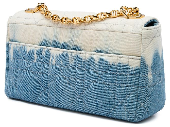 Autre Marque Borsa Dior Caro Medium in denim tie-dye blu Macrocannage - vista 2