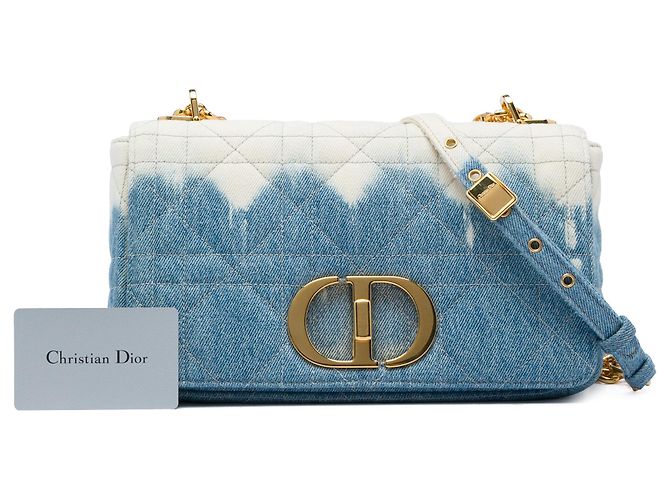 Autre Marque Borsa Dior Caro Medium in denim tie-dye blu Macrocannage - vista 6