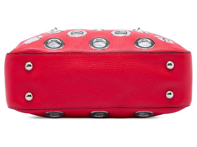 Bolsa de Ombro Prada Vitello Daino Vermelha com Corrente e Ilhoses Vermelho - vista 3