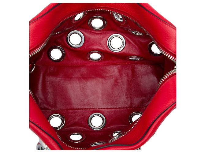 Bolsa de Ombro Prada Vitello Daino Vermelha com Corrente e Ilhoses Vermelho - vista 4