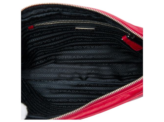 Bolsa de Ombro Prada Vitello Daino Vermelha com Corrente e Ilhoses Vermelho - vista 5