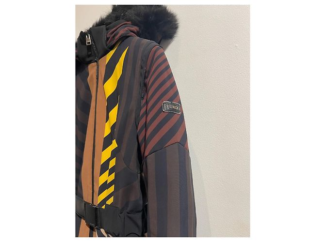 Fendi Steppjacke Gestreift Braun Schwarz Gelb - Ansicht 3