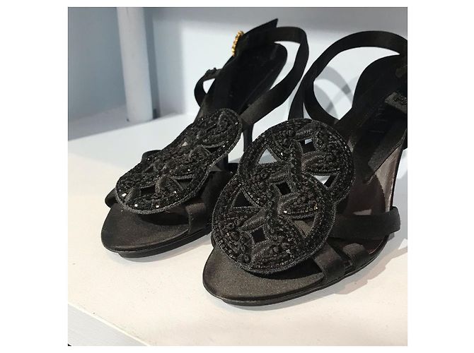 Sandali Chanel raso T.37,5 Nero - vista 4