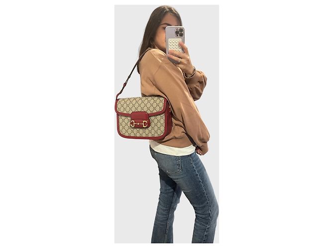 Borsa Gucci Horsebit 1955 Beige - vista 8