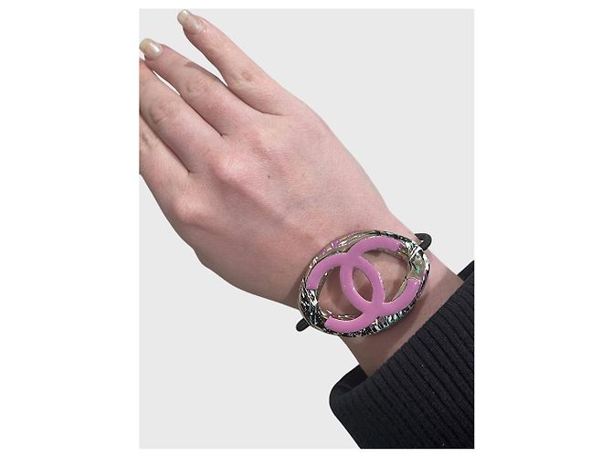 Elastico per capelli Chanel Logo Metallo Fucsia Nero Rosa - vista 5