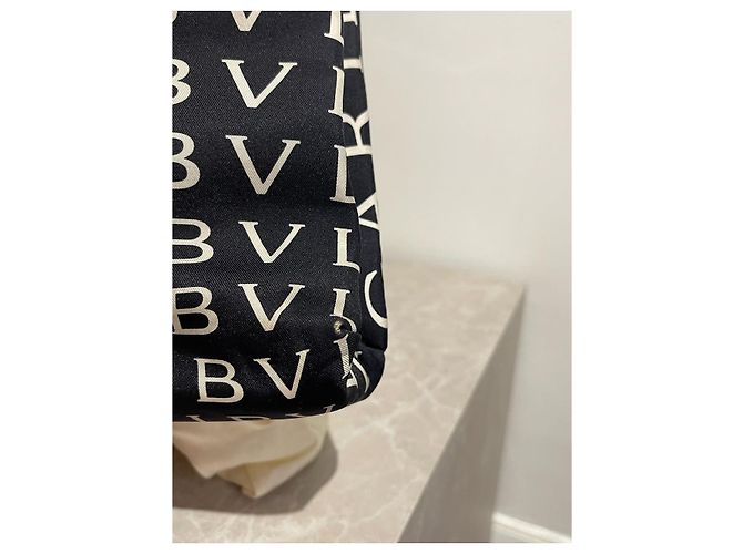 Borsa a mano Bulgari in tela nera e finiture in pelle arancione Nero - vista 11