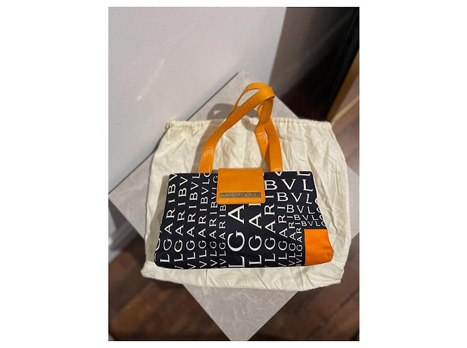 Borsa a mano Bulgari in tela nera e finiture in pelle arancione Nero - vista 12