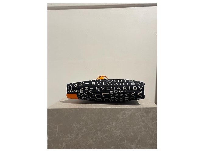 Borsa a mano Bulgari in tela nera e finiture in pelle arancione Nero - vista 5