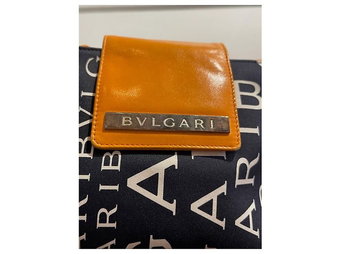 Borsa a mano Bulgari in tela nera e finiture in pelle arancione Nero - vista 6