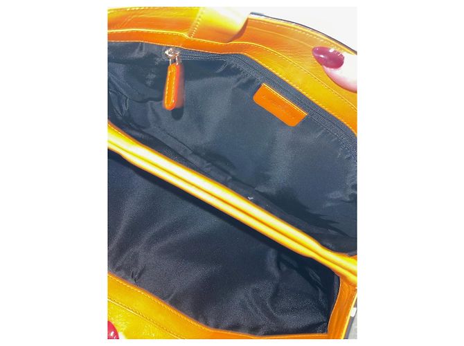 Borsa a mano Bulgari in tela nera e finiture in pelle arancione Nero - vista 7