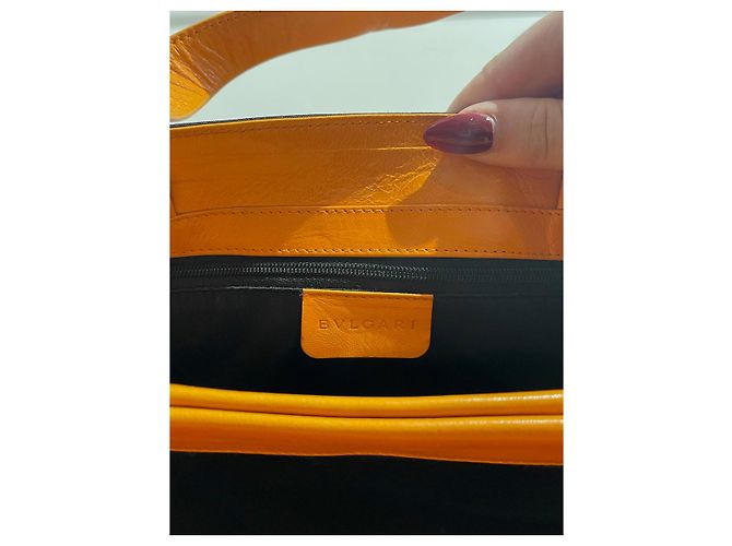 Borsa a mano Bulgari in tela nera e finiture in pelle arancione Nero - vista 8