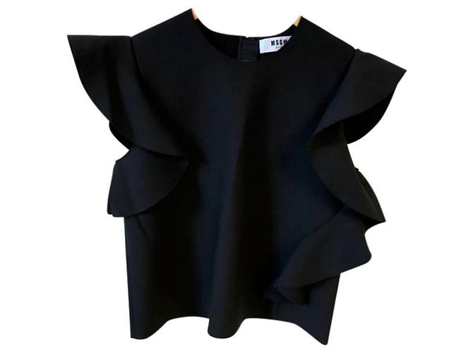 Top Msgm nero con volant sulle maniche - vista 6