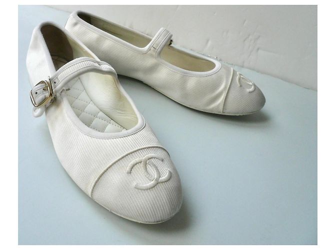 Chanel Bailarinas Mary Jane de lona blancas Blanco - vista 3