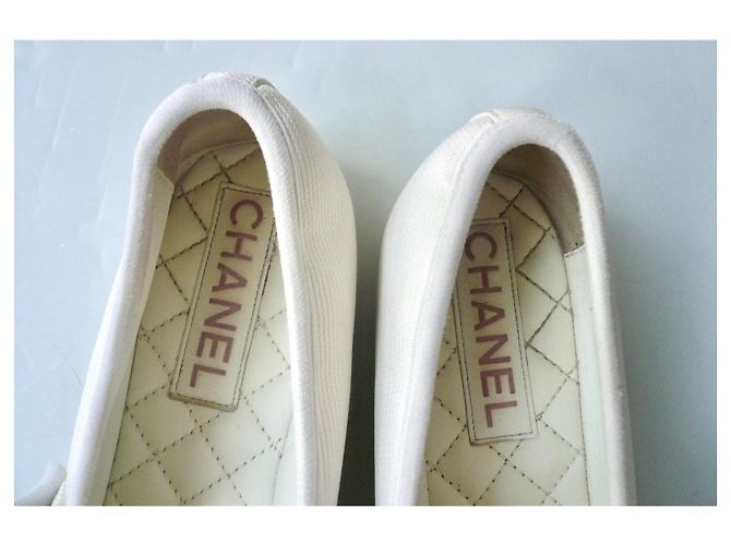 Chanel Bailarinas Mary Jane de lona blancas Blanco - vista 5