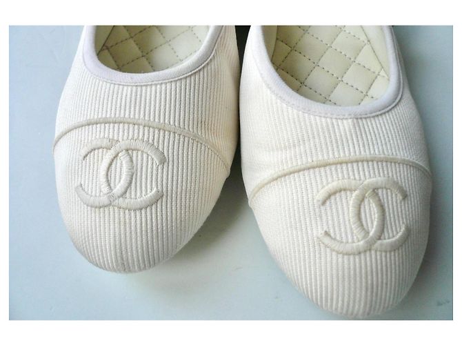 Chanel Bailarinas Mary Jane de lona blancas Blanco - vista 6