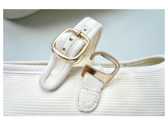 Chanel Bailarinas Mary Jane de lona blancas Blanco - vista 8