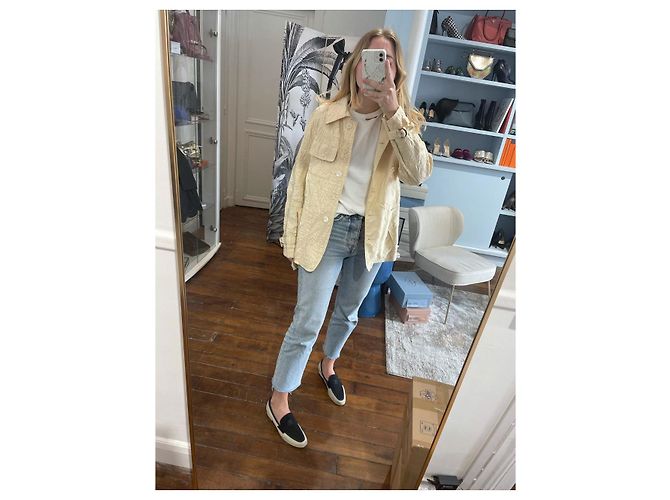 Chaqueta Acolchada Moschino de Seda Beige Talla 40 - vista 3