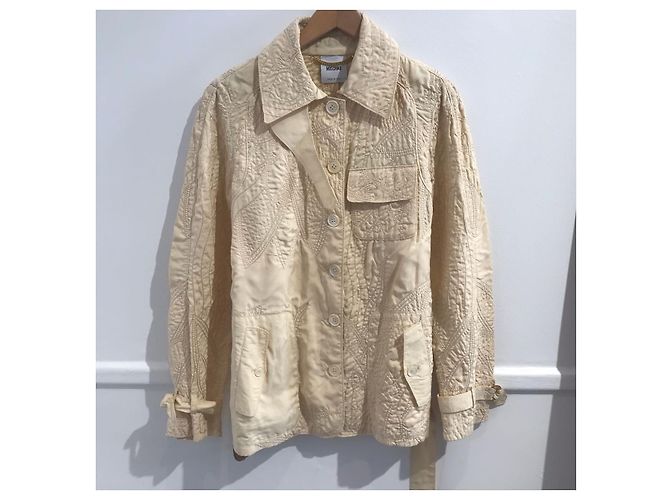 Chaqueta Acolchada Moschino de Seda Beige Talla 40 - vista 6