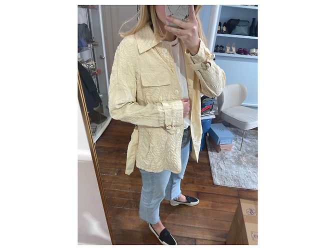 Chaqueta Acolchada Moschino de Seda Beige Talla 40 - vista 7