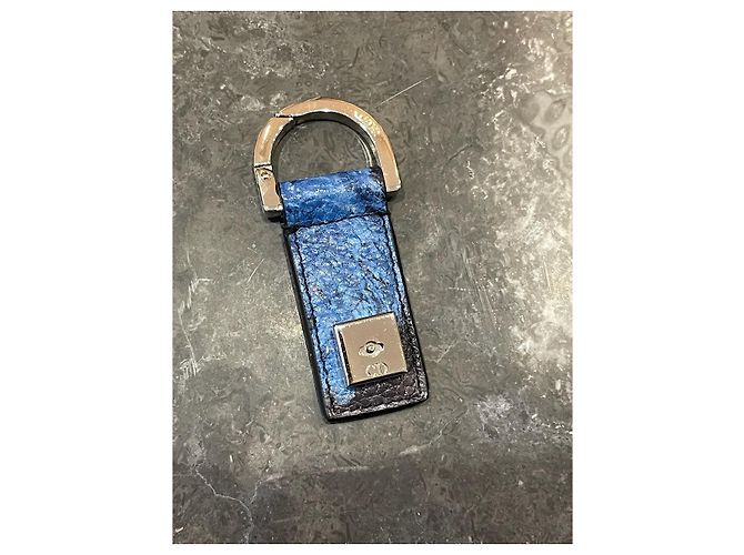 Autre Marque Dior Blue Printed Leather Key Ring - view 2