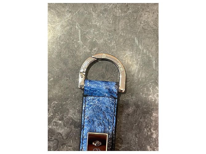 Autre Marque Dior Blue Printed Leather Key Ring - view 3