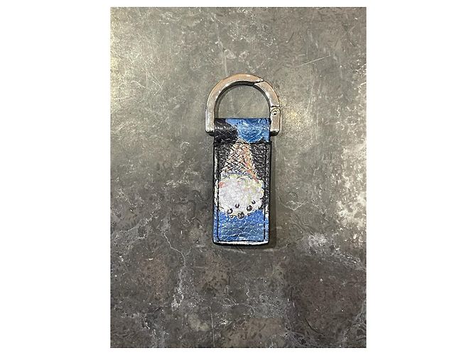 Autre Marque Dior Blue Printed Leather Key Ring - view 4