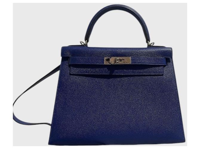 Hermès Kelly 28 Bleu Tasche Blau - Ansicht 16