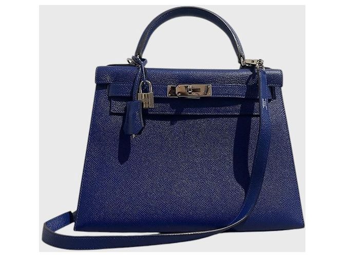 Hermès Kelly 28 Bleu Tasche Blau - Ansicht 5