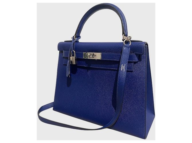 Hermès Kelly 28 Bleu Tasche Blau - Ansicht 7