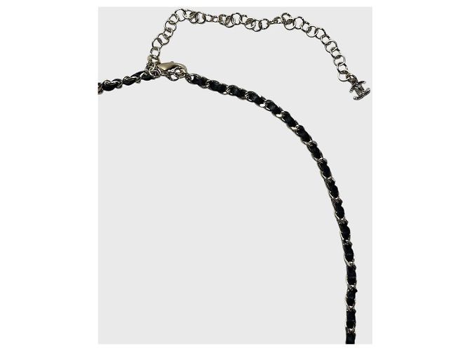Collana Chanel CC in metallo dorato e pelle nera Argento - vista 4